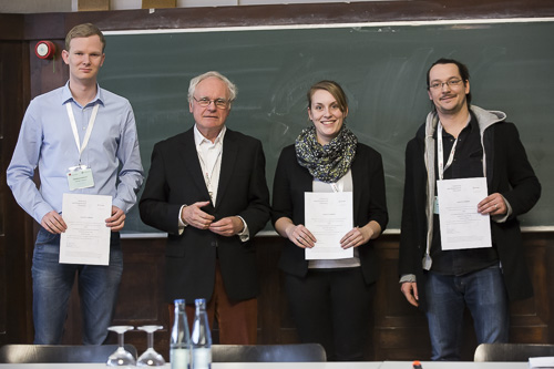 Verleihung der ABC-Posterpreise: (v. l.) Sebastian Hagenhoff, Wolf-Dieter Lehmann, Annegret Laub, Boris Krichel.